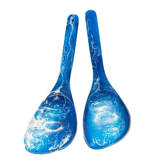 Godinger Radiant Resin Blue Salad Servers Ocean NEW In Box - Picture 1 of 14
